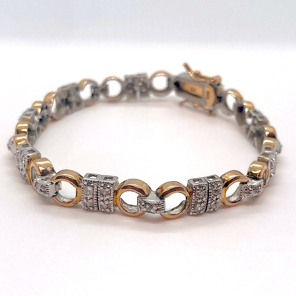 Vtg Sterling Silver Gold Vermeil Circles Tennis Bracelet 7.5” L | 7mm W | 14.6g